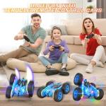 Terucle Remote Control Car, Rc Cars Stunt Kids Toys New Upgraded Strip Lights and Headlights Double-Sided 360° Rotating 4WD Drift Truck for Boys Girls Birthday Gift (Blue)