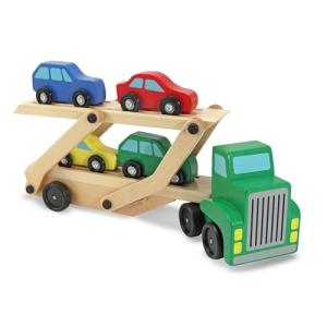 Melissa & Doug Car Carrier Truck and Cars Wooden Toy Set with 1 Truck and 4 Cars 5.75" x 12" x 3"