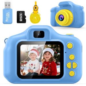Desuccus Kids Camera Toys Christmas Birthday Gifts for Boys and Girls Kids Toys 3 4 5 6 7 8 9 Year Old HD Digital Video Camera for Toddler with 32GB SD Card (Blue)