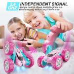 QUNREDA RC Cars, Pink Remote Control Car for Girls, 2.4 GHZ Double Sided RC Stunt Car 360° Rotating Remote Control Crawler with Headlights Car Toys for 6 7 8 9 10 11 12 Girls Birthday Gift Grandkids