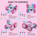 QUNREDA RC Cars, Pink Remote Control Car for Girls, 2.4 GHZ Double Sided RC Stunt Car 360° Rotating Remote Control Crawler with Headlights Car Toys for 6 7 8 9 10 11 12 Girls Birthday Gift Grandkids