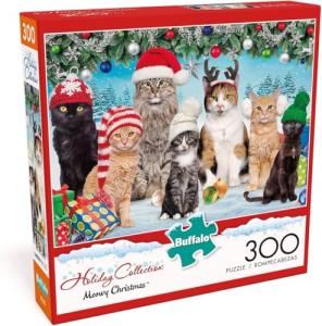 Buffalo Games - Meowy Christmas - 300 Piece Holiday Jigsaw Puzzle - Colorful, Festive Puzzles for Adults – Precision-Cut Pieces, Beautiful Winter Artwork