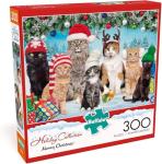Buffalo Games - Meowy Christmas - 300 Piece Holiday Jigsaw Puzzle - Colorful, Festive Puzzles for Adults – Precision-Cut Pieces, Beautiful Winter Artwork