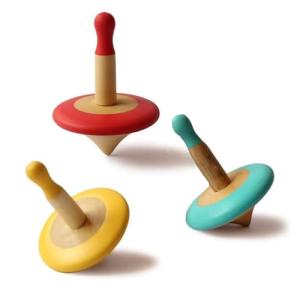 Shumee Spinning Tops for Kids 2 3 4 5+ Year Old| Set of 3 Wooden Montessori Toys| Improves Hand Eye Coordination| Great for Sensory Play| Eco-Friendly 100% Child Safe (Red/Blue/Yellow) Thanks Giving