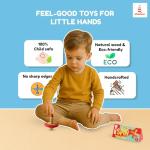 Shumee Spinning Tops for Kids 2 3 4 5+ Year Old| Set of 3 Wooden Montessori Toys| Improves Hand Eye Coordination| Great for Sensory Play| Eco-Friendly 100% Child Safe (Red/Blue/Yellow) Thanks Giving