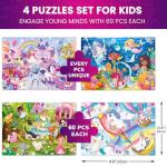 QUOKKA Puzzles for Kids Ages 4-6 - Set of 4x60 Jigsaw Puzzles for Toddlers 3-5 - Unicorn Princess Animals Toys for Children 6-8 yo - Gift Educational Game for Boys & Girls