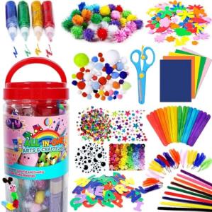 FUNZBO Arts and Crafts Supplies for Kids - Craft Kit with Glitter Glue Stick, Pipe Cleaners Pom Poms Craft Tools, DIY School Supplies Kit, Girls Toys, Christmas Birathday Gifts for Girls Boys Age 4+