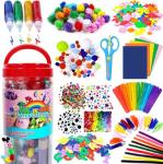 FUNZBO Arts and Crafts Supplies for Kids - Craft Kit with Glitter Glue Stick, Pipe Cleaners Pom Poms Craft Tools, DIY School Supplies Kit, Girls Toys, Christmas Birathday Gifts for Girls Boys Age 4+