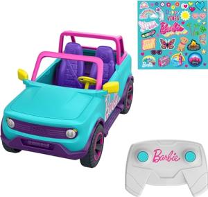 Barbie Hot Wheels RC SUV, Remote-Control Vehicle That Fits 2 Fashion Dolls & Accessories, Includes Kid-Applied Stickers for Customization