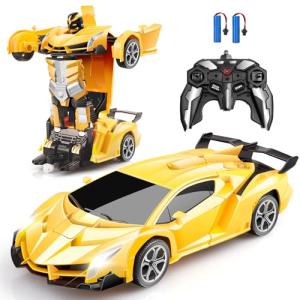 Blackma Remote Control Car - Transform, One-Button Deformation & 360°Rotating Drifting, Transform Robot RC Car with LED Light, Toy Gifts for 4 5 6 7 8 9 10 11 12 Years Old Boy (Yellow)