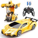 Blackma Remote Control Car - Transform, One-Button Deformation & 360°Rotating Drifting, Transform Robot RC Car with LED Light, Toy Gifts for 4 5 6 7 8 9 10 11 12 Years Old Boy (Yellow)