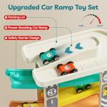TOP Bright Toddler Wooden Race Track Car Ramp Toys for 1 2 Year Old Baby Motor Skills Race Tracks Car Ramp Vehicle Playsets with 4 Mini Cars and 1 Car Garage