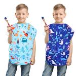Fiodrimy 2 Pack Kids Art Smock for Boys Girls, Dinosaur Waterproof Artist Painting Aprons, Sleeveless Children Art Smocks with Pockets for Age 2-7 Years