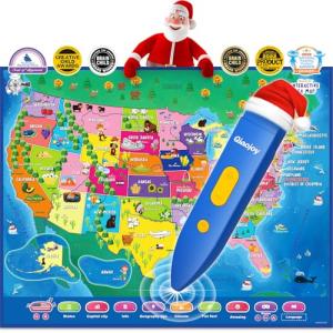 Qiaojoy V2 Interactive Kids Map Bilingual United States Map for Kids Learning, Educational Talking USA Map Poster Geography Games Personalized Kid Toys for Boys & Girls Ages 3-12.