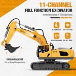 Remote Control Excavator Construction Toys for Boys, 2×1200mAh RC Construction Truck with Metal Shovel & Light, 11CH Excavator Toys for Boys 3-5 4-7 8-12 Year Old Kids Christmas Birthday Gift,120+Mins