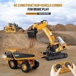 Remote Control Excavator Construction Toys for Boys, 2×1200mAh RC Construction Truck with Metal Shovel & Light, 11CH Excavator Toys for Boys 3-5 4-7 8-12 Year Old Kids Christmas Birthday Gift,120+Mins