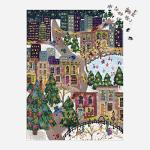 Galison Sparkling City – 1000 Piece Foil Puzzle with Illustrations of Colorful Merriments in The City with Gold Foil Accents