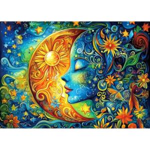 Moon Puzzles for Adults 1000 Pieces Blue Girl Face Art Flowers Puzzle for Adults Jigsaw Puzzles 1000 Pieces with Letters on Back Hard Impossible Difficult challenging Family Puzzle (27.5"x19.6")