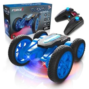 Force1 Tornado Blue LED Remote Control Car for Kids- Double Sided Driving Fast RC Cars 360 Flips, Outdoor 4WD Off Road Stunt RC Car, All Terrain Tires, RC Crawler Rechargeable Battery, 2.4GHz Remote