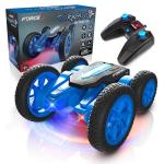 Force1 Tornado Blue LED Remote Control Car for Kids- Double Sided Driving Fast RC Cars 360 Flips, Outdoor 4WD Off Road Stunt RC Car, All Terrain Tires, RC Crawler Rechargeable Battery, 2.4GHz Remote