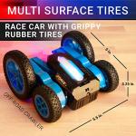 Force1 Tornado Blue LED Remote Control Car for Kids- Double Sided Driving Fast RC Cars 360 Flips, Outdoor 4WD Off Road Stunt RC Car, All Terrain Tires, RC Crawler Rechargeable Battery, 2.4GHz Remote