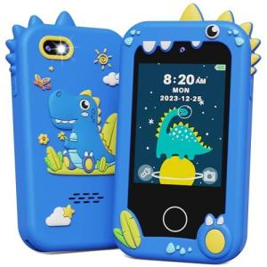 KOKODI Kids Smart Phone Toys, Birthday Gifts Idea Dinosaur Toys for 3 4 5 6 7 8 Year Old Boys, Touchscreen HD Digital Dual Video Camera, Preschool Learning Toy for Kids 3-5 Travel Trip Activity (Blue)