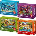 QUOKKA 100 Piece Puzzles for Kids Ages 4-6 - 4 Jigsaw Puzzles for Kids Ages 6-8 - Search and Find Game with Animals, Dinosaurs for Childrens 5-8 - Learning Educational Toys for Boys and Girls 8-11