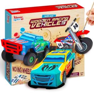 JOYIN Kids Craft Kit Build & Paint Your Own Wooden Race Car Art & Craft Kit DIY Toy Make Your Own Car Truck Toy Construct and Paint Kit, Presents for Kids