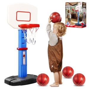 JOYIN Toddler Basketball Hoop Indoor, Adjustable Basketball Goal for Kids with 4 Balls, Game Toys for Playroom Pool Outdoor, Birthday Gift for Baby Boys Girls Age 1 2 3 4 - Air Pump Included