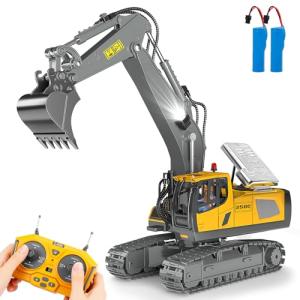 Remote Control Excavator Toy RC Play Excavator Construction Vehicles, 11CH 2.4Ghz RC Sand Digger with Metal Shovel & Light, Construction Truck Toys for Boys 3 4 5 6 7 8-12 Year Old Kids Birthday Gifts