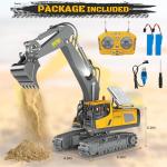 Remote Control Excavator Toy RC Play Excavator Construction Vehicles, 11CH 2.4Ghz RC Sand Digger with Metal Shovel & Light, Construction Truck Toys for Boys 3 4 5 6 7 8-12 Year Old Kids Birthday Gifts