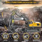 Remote Control Excavator Toy RC Play Excavator Construction Vehicles, 11CH 2.4Ghz RC Sand Digger with Metal Shovel & Light, Construction Truck Toys for Boys 3 4 5 6 7 8-12 Year Old Kids Birthday Gifts