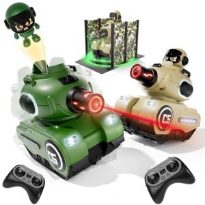 bessome 2 Pack Cute Cartoon Remote Control Battle Tanks with Laser tag|Hobby RC Cars Shoot to Ejected Out|Military Army Toys for 6 7 8 Year Old Boys Girls | Christmas Birthday Gifts for 8-12