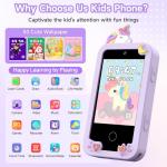 Kids Smart Phone Toys for Girls Age 3-9, Touchscreen Dual Camera Kids Phone, Christmas Birthday Gifts for Age 3 4 5 6 7 8 9, Toddler Learning Play Toy with Music Player, 8G Card