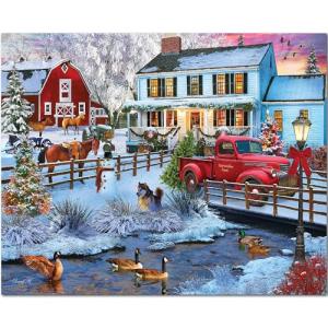 White Mountain 1000 Piece Jigsaw Puzzle Winter Christmas Holiday Puzzles for Adults and Kids 24"x30" Large Pieces - Christmas On The Farm