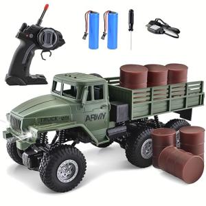 JPJCOOY RC Military Truck 6x6 Road Remote Control Car 1/16 Scale Remote Control Truck 4WD All Terrain Rock Army Transport Vehicle Toy Vehicle for Kids Children Boy Gift