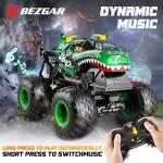 BEZGAR Monster Truck Toys - Remote Control Monster Truck with Light & Music, Dinosaur Toys for Kids, 1:20 Scale RC Truck with 360° Spins and Drifting, Remote Control Car for Boys 4-7