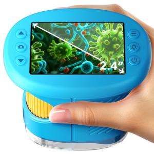 1000X Handheld Microscope for Kids, 4K 2.4" Screen Digital Kids Microscopes with 12 Slides, Portable Edu Toys Gifts for Age 3 4 5 6 7 8 9 10 11 12 Year Old Boys Girls Children Students(Blue)