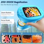 1000X Handheld Microscope for Kids, 4K 2.4" Screen Digital Kids Microscopes with 12 Slides, Portable Edu Toys Gifts for Age 3 4 5 6 7 8 9 10 11 12 Year Old Boys Girls Children Students(Blue)