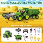 Funwee 2.4GHz RC Tractor Toy w/Light & Music, Kid Farm Car Toy w/Front Loader & Farm Animal, RC Tractor Trailer Truck Vehicle Toy for Boy Girl Age 3 4 5 6 7+ Year Old Christmas Birthday Gift (Green)