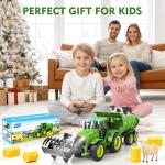 Funwee 2.4GHz RC Tractor Toy w/Light & Music, Kid Farm Car Toy w/Front Loader & Farm Animal, RC Tractor Trailer Truck Vehicle Toy for Boy Girl Age 3 4 5 6 7+ Year Old Christmas Birthday Gift (Green)