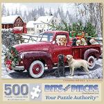 Bits and Pieces 500 Piece Puzzles for Adults - Large 15" x 19" Jigsaw Puzzles 500 Pieces Red Truck Presents Dogs, Random Die Cut, No 2 Pieces Alike, Christmas Delivery