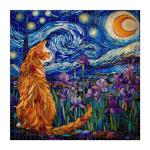 PICKFORU Stained Glass Puzzles: 1000 Pieces, Adults' Cat Lovers' Jigsaw Puzzle - Purple Iris Flowers, Starry Night, Moonlit Cat Flower