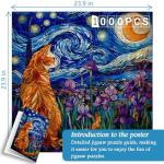 PICKFORU Stained Glass Puzzles: 1000 Pieces, Adults' Cat Lovers' Jigsaw Puzzle - Purple Iris Flowers, Starry Night, Moonlit Cat Flower