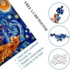 PICKFORU Stained Glass Puzzles: 1000 Pieces, Adults' Cat Lovers' Jigsaw Puzzle - Purple Iris Flowers, Starry Night, Moonlit Cat Flower