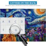 PICKFORU Stained Glass Puzzles: 1000 Pieces, Adults' Cat Lovers' Jigsaw Puzzle - Purple Iris Flowers, Starry Night, Moonlit Cat Flower