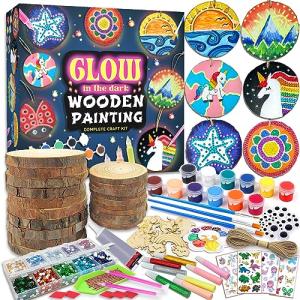 klmars Kids Wooden Painting Kit-Glow in The Dark-Arts & Crafts Gifts for Boys Girls Ages 5-12-Craft Activities Kits - Creative Art Toys for 5, 6, 7, 8, 9, 10, 11 & 12 Year Old Kids