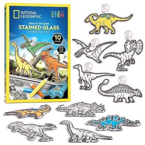 National Geographic Kids Stained Glass Kit - Glow in The Dark Dinosaur Toys, Kids Arts and Crafts Set, Window Sun Catchers, Kid Crafts Ages 4-8, Window Art Craft Kit, Suncatcher