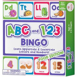 Party Hearty Alphabet and Number, ABC and 123 Bingo Board Game for Kindergarten and Preschool Kids Learn to Read Fun 2 Versions for Ages 4 and Up (Food Edition)