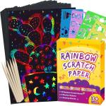 FUNNYB&G Rainbow Scratch Paper Art for Kids - 60 Pcs Magic Rainbow Scratch Paper Off Set Scratch Easter Crafts Arts Supplies Kits Pads Sheets for Party Games Halloween Christmas Birthday Gifts